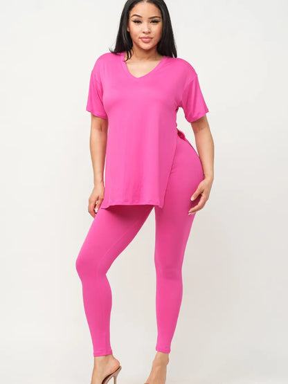 V neck side slits top & leggings set - The Boss Beauty Boutique