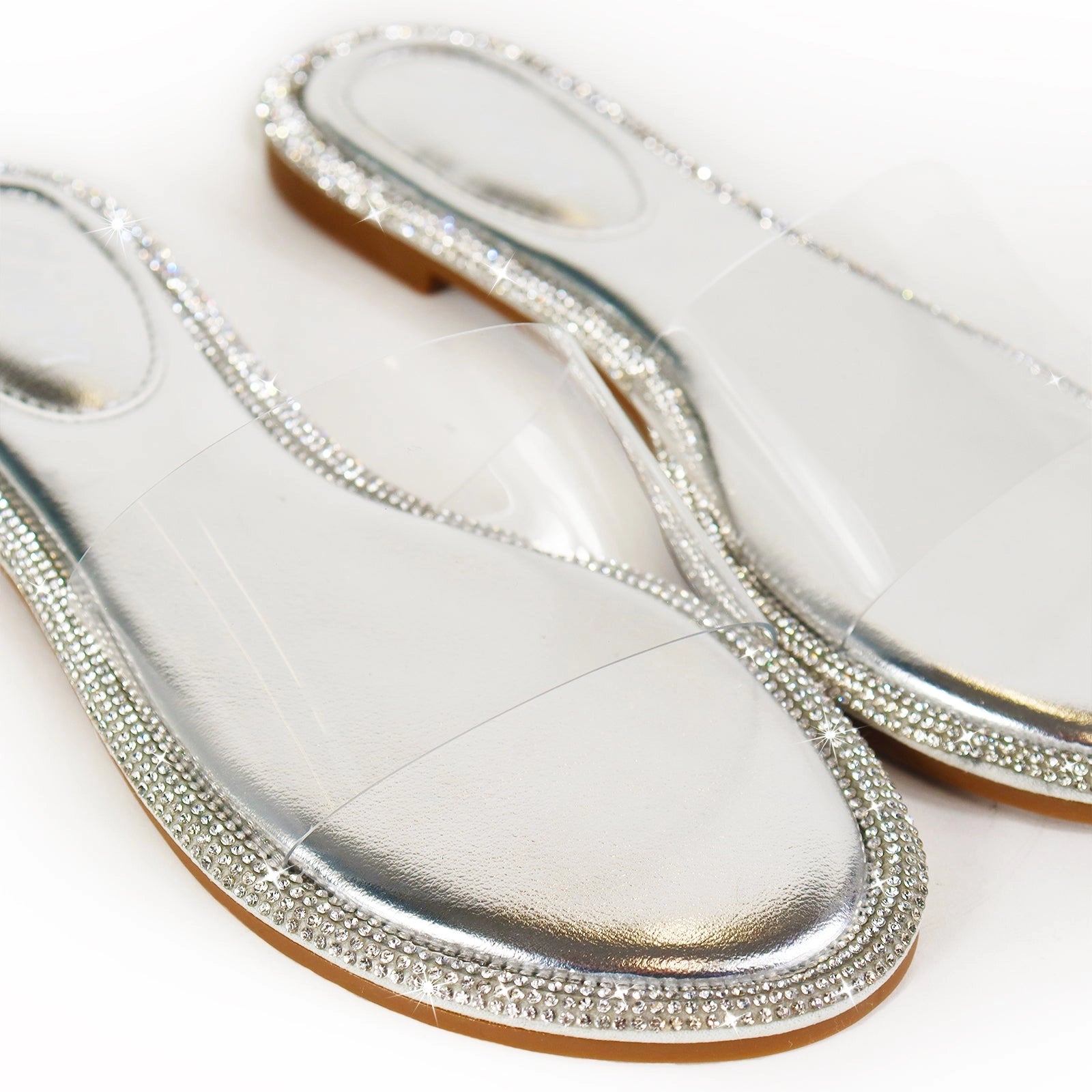 LINDY Round Toe Clear Upper with Rhinestone-Silver - The Boss Beauty Boutique