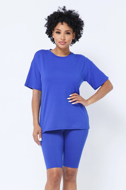 Round neck T-shirt top & bike shorts set - The Boss Beauty Boutique