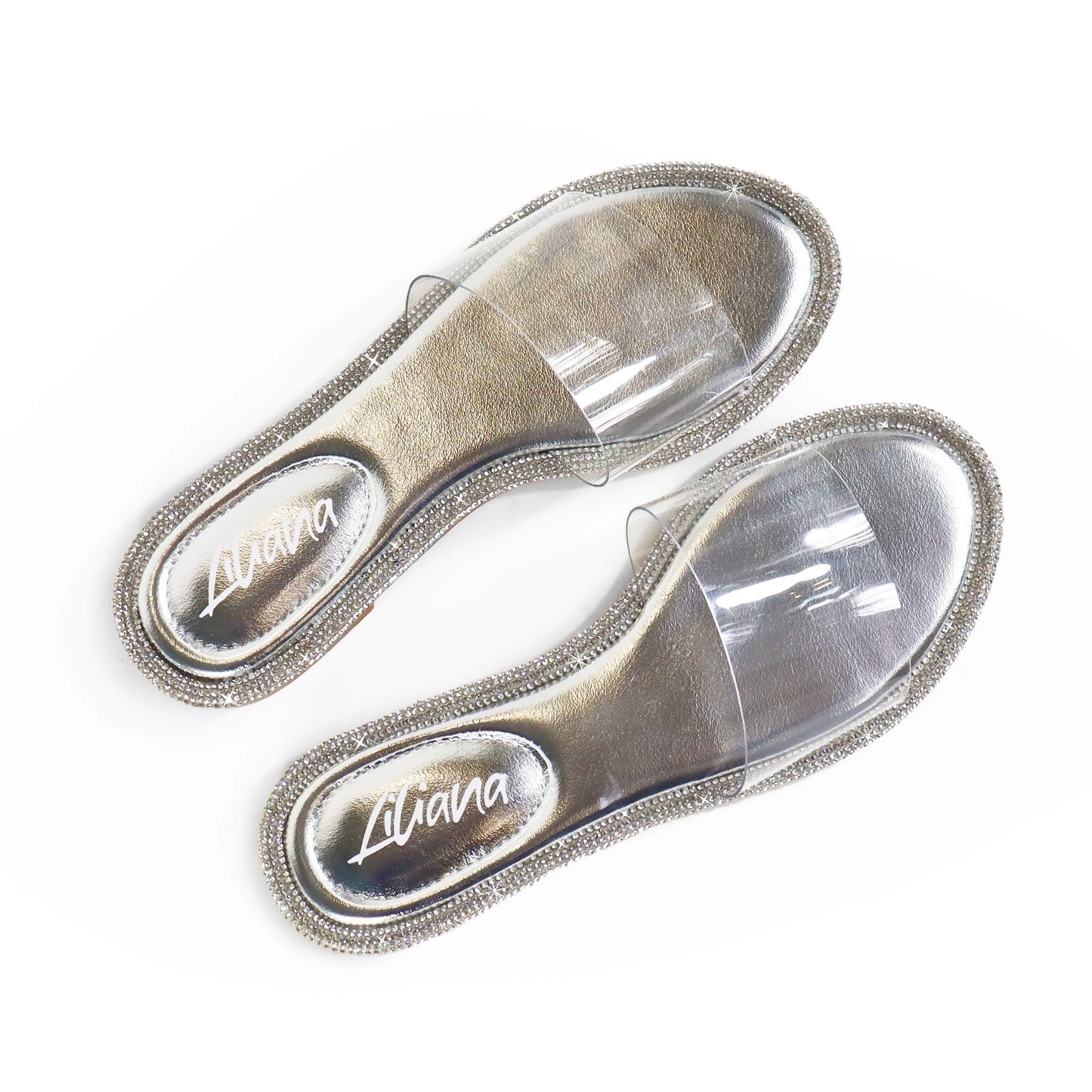 LINDY Round Toe Clear Upper with Rhinestone-Silver - The Boss Beauty Boutique