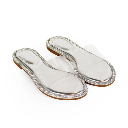 LINDY Round Toe Clear Upper with Rhinestone-Silver - The Boss Beauty Boutique