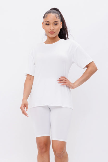 Round neck T-shirt top & bike shorts set - The Boss Beauty Boutique