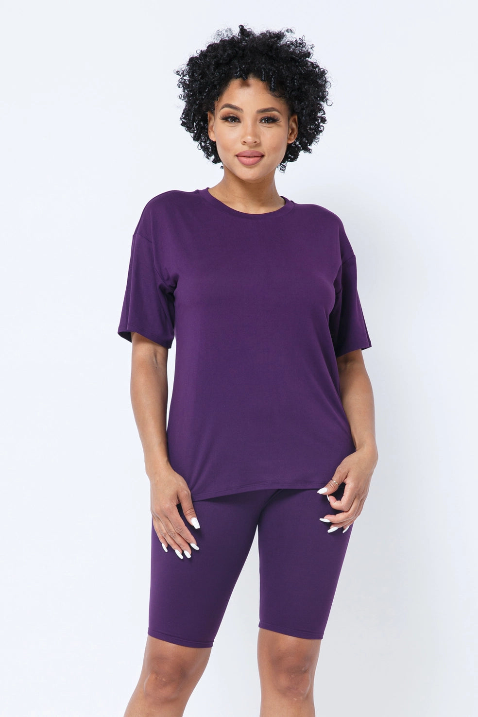 Round neck T-shirt top & bike shorts set - The Boss Beauty Boutique