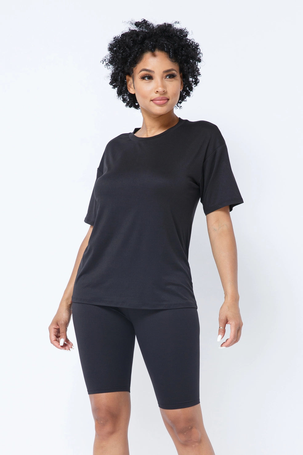 Round neck T-shirt top & bike shorts set - The Boss Beauty Boutique