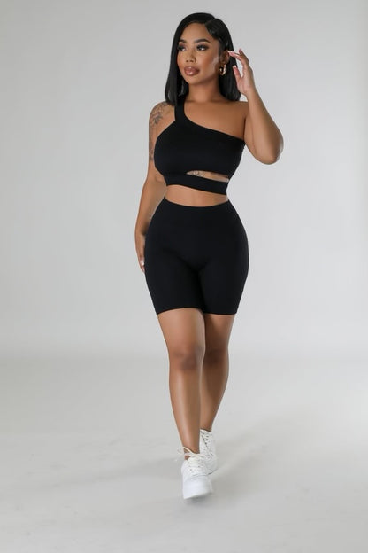 Cut out one shoulder shorts set - The Boss Beauty Boutique